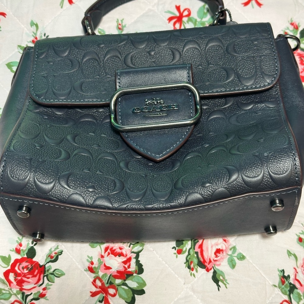 Coach Embossed Leather Satchel - Dark Blue